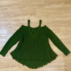 Green Shoulder Cut Out Sweater